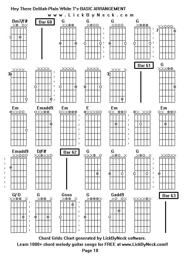 Chord Grids Chart of chord melody fingerstyle guitar song-Hey There Delilah-Plain White T's-BASIC ARRANGEMENT,generated by LickByNeck software.